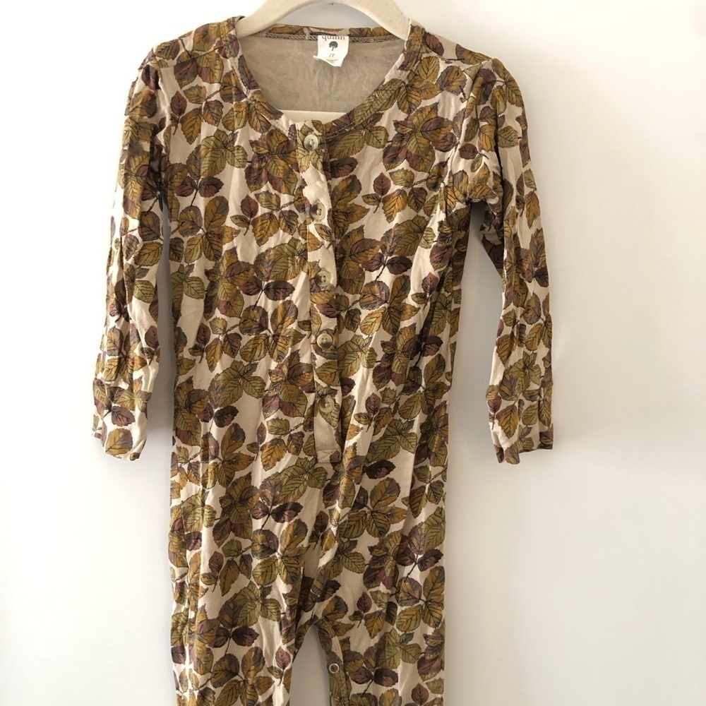 Kate Quinn Brown Green Leaves Bamboo Viscose Jumpsuit 2T - Picture 3 of 9